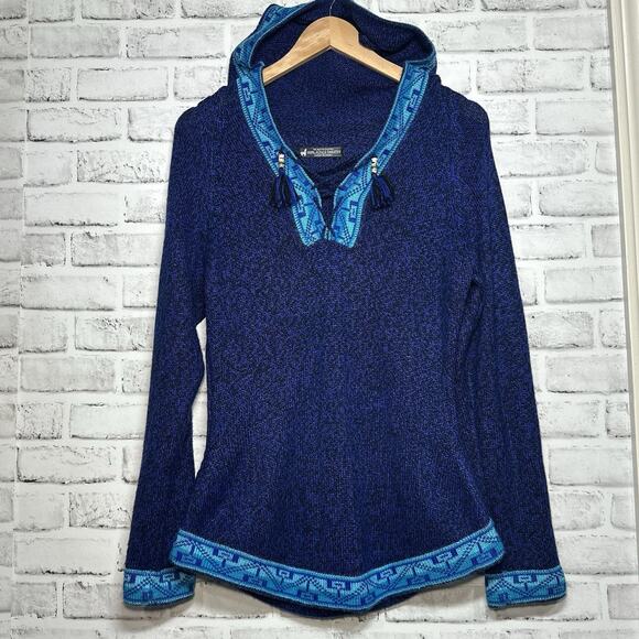 Tejidos 100% Alpaca Royal Blue Southwestern Sweater Hooded Aztec Buttery Soft - Picture 1 of 11